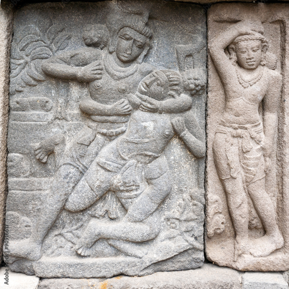 Stone carving of Prambanan Hindu temple, Yogyakarta, Java Stone carving of Prambanan Hindu temple, Yogyakarta, Java