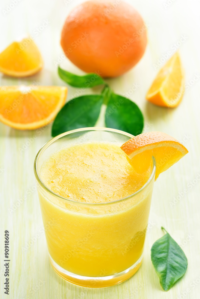 Orange juice and slices Orange juice and slices