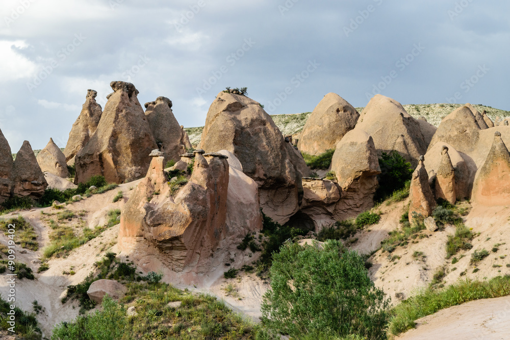 Colourful rock formations in Cappadocia, Turkey