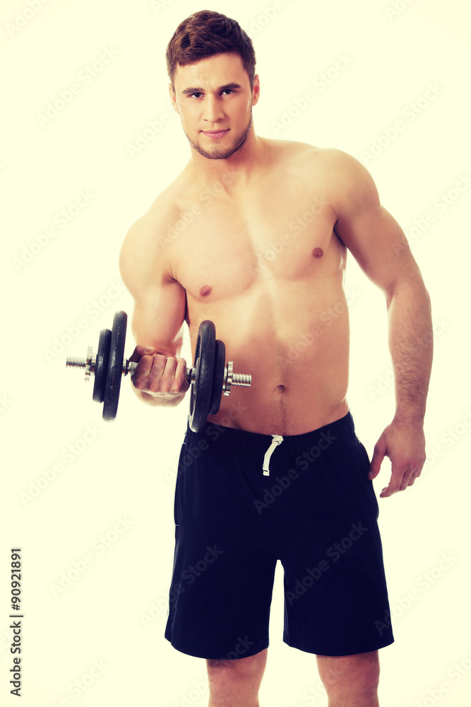 Muscular sports man weightlifting. Muscular sports man weightlifting.
