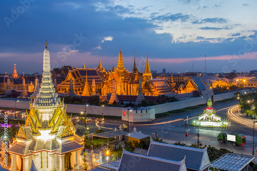 Wat Phra Kaew, Temple of the Emerald Buddha,Grand palace at twilight in Bangkok, Thailand photo