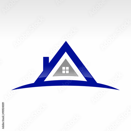 Initial Letter "A" in Blue Triangle Roof with Grey Windowed Home, Modern House Logo