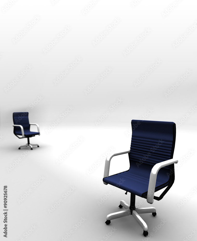 Two Office Chairs on a white back drop, Illustrating job separation Two Office Chairs on a white back drop, Illustrating job separation
