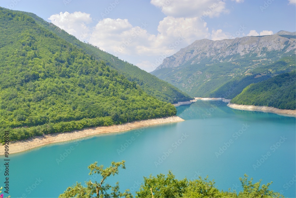Beautiful Pivsko Lake near Pluzine town, Montenegro.
