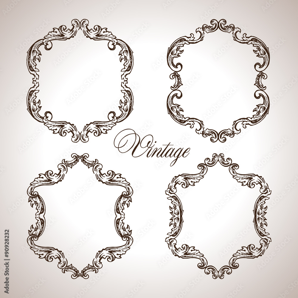 Vector calligraphic engraving frames set in antique style Vector calligraphic engraving frames set in antique style