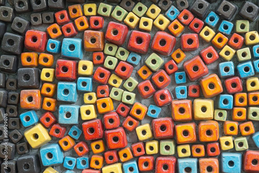 Multicolored ceramic tiles on the wall Multicolored ceramic tiles on the wall