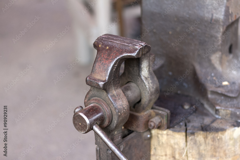 Rotary press anvil at metal worker place Rotary press anvil at metal worker place