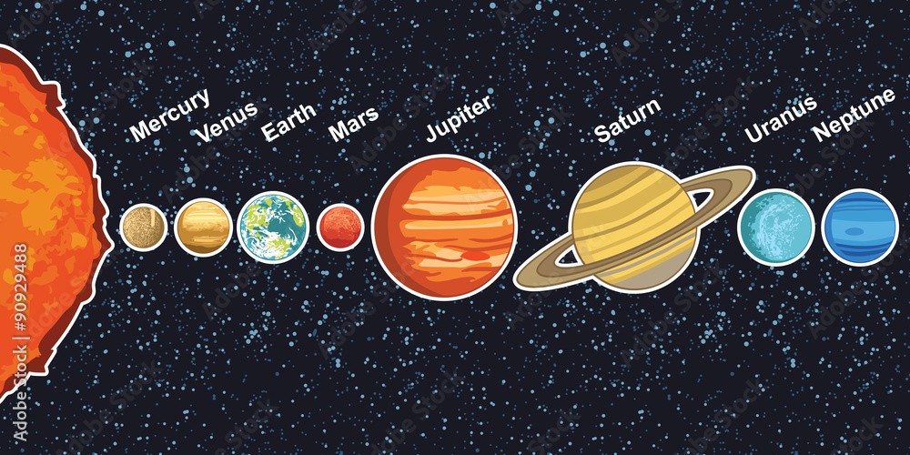 Fototapeta premium Vector illustration of solar system showing planets around sun