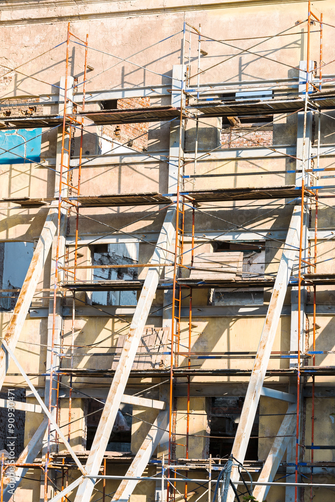 old building restoration with system of steel beams old building restoration with system of steel beams
