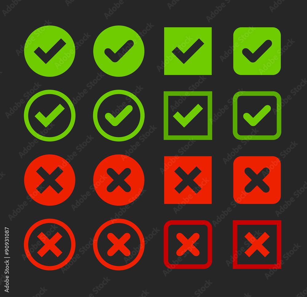 Tick and cross buttons Tick and cross buttons
