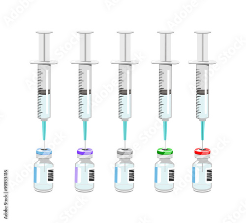 Vector image of vaccine syringes and vials