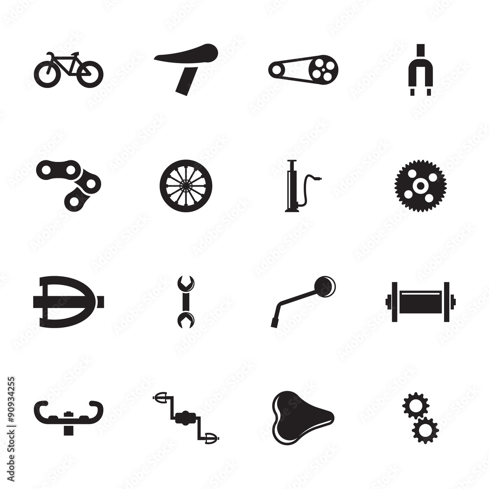 Vector black bicycle icon set on white background