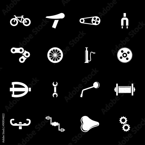 Vector white bicycle icon set on black background