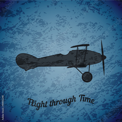 Vector retro airplane on blue grunge background highlight