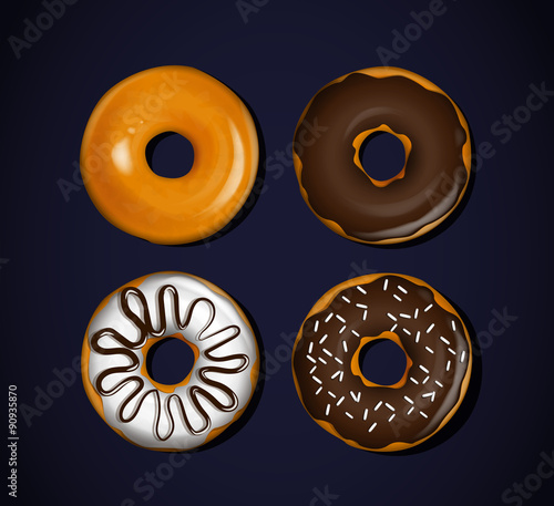 Set of donuts. Donut icon collection with frostings and toppings.