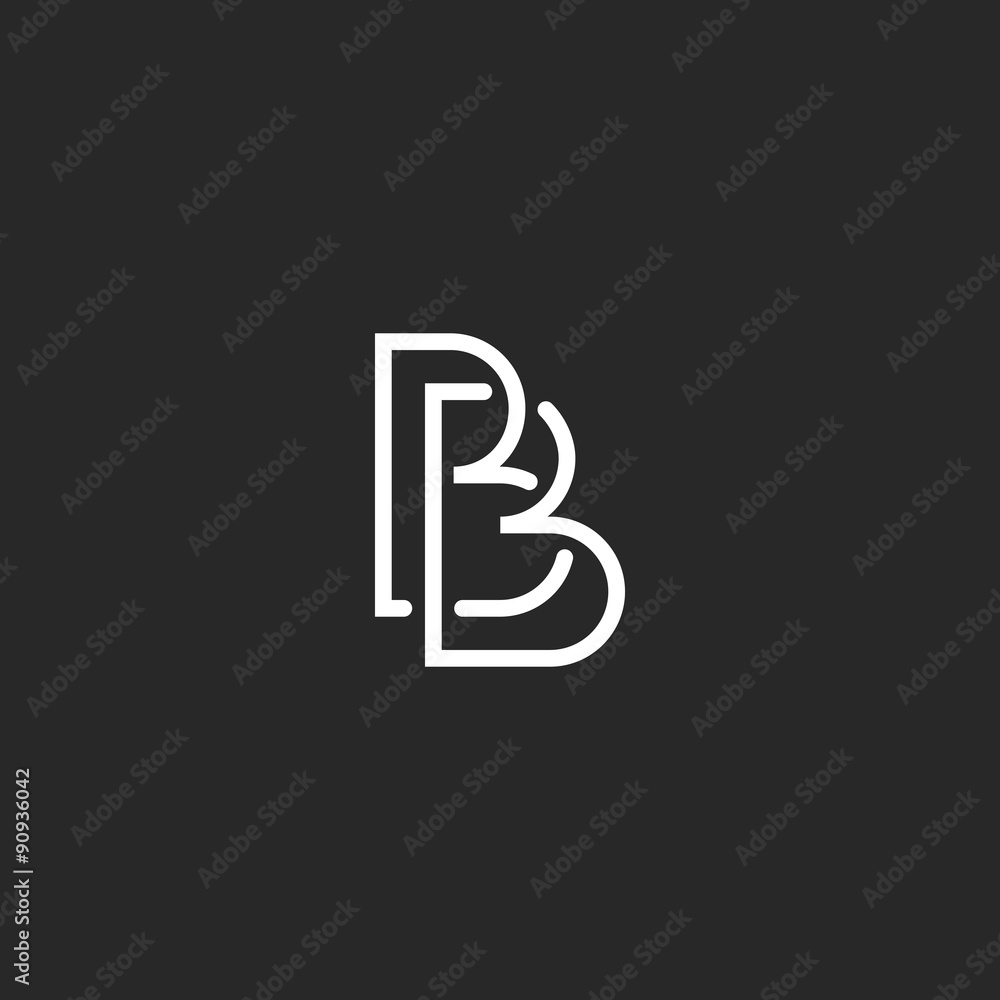 Letter B monogram logo, intersection thin line design overlap outline, black and white style business card mockup Letter B monogram logo, intersection thin line design overlap outline, black and white style business card mockup