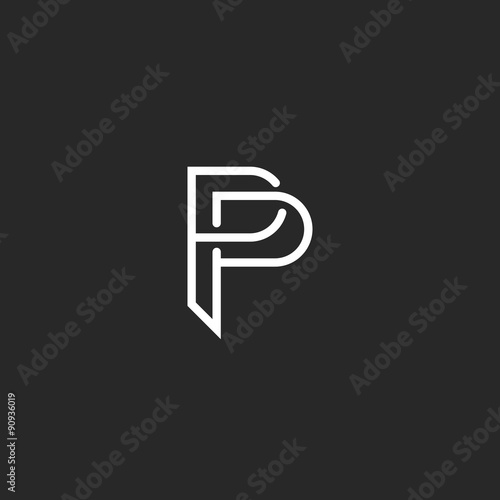 P letter monogram logo, black and white mockup invitation or business card emblem, decorative sign photo