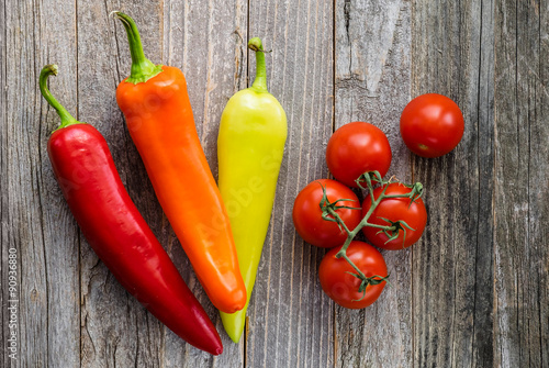 Peppers and Tomatoes on a Table