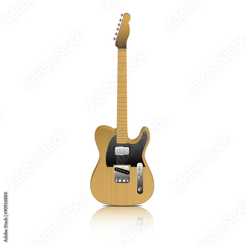 Guitarra de madera clara.