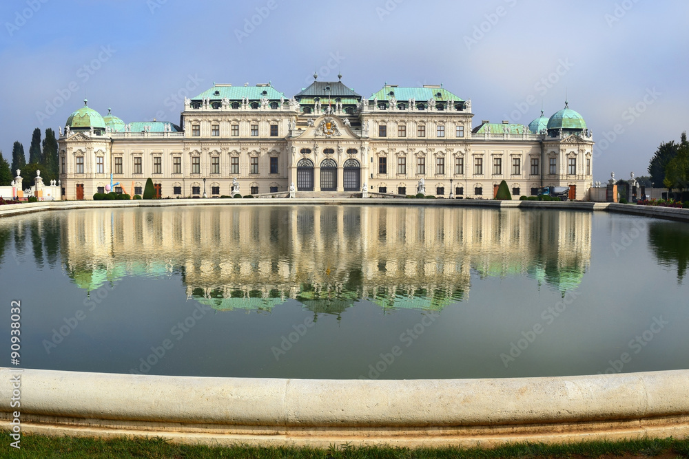 pond and baroque palace Upper Belvedere, Vienna, Austria