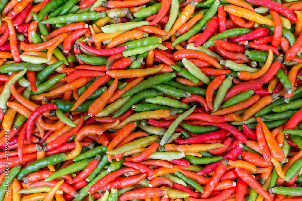 colorful chili peppers, closeup view colorful chili peppers, closeup view