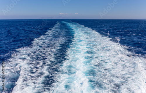 Wake in the ocean made by cruise ship