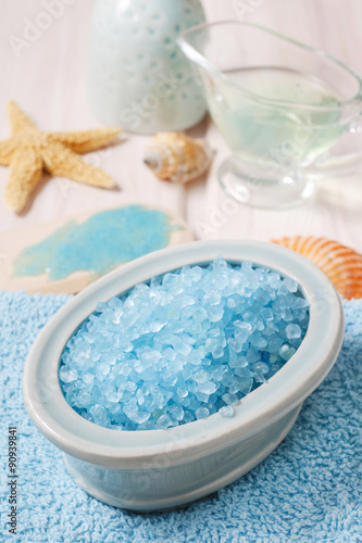 Bowl of blue sea salt