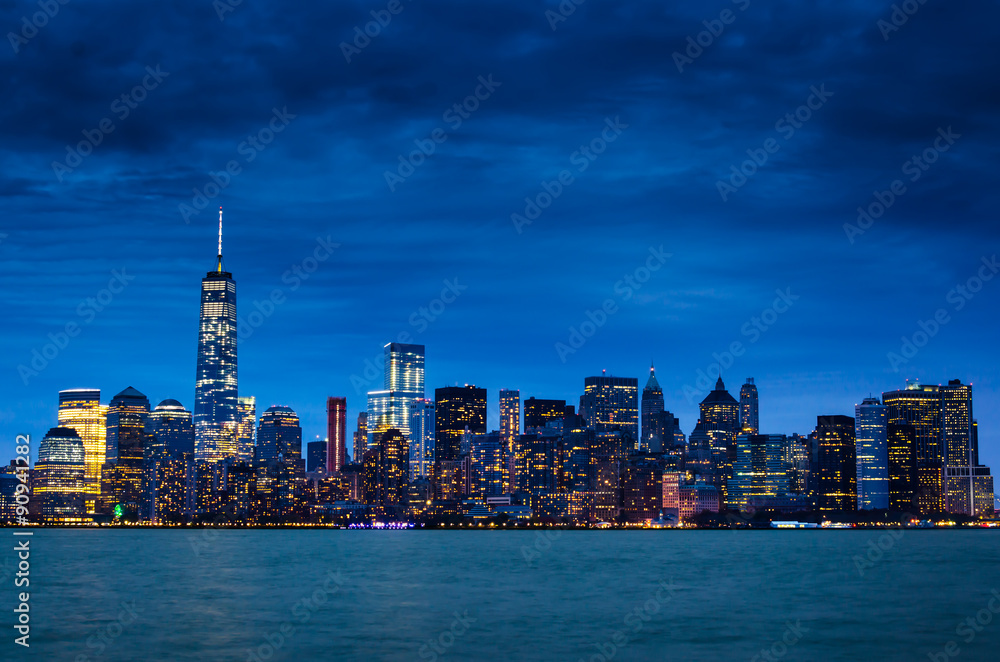 New York City Manhattan downtown skyline at night