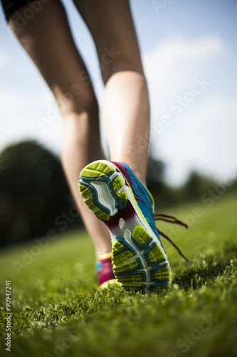 Healthy lifestyle, Woman fitness and Runner feet running