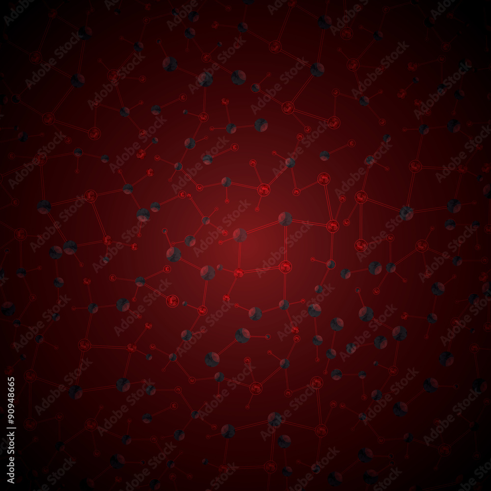 Abstract molecule red glowing background