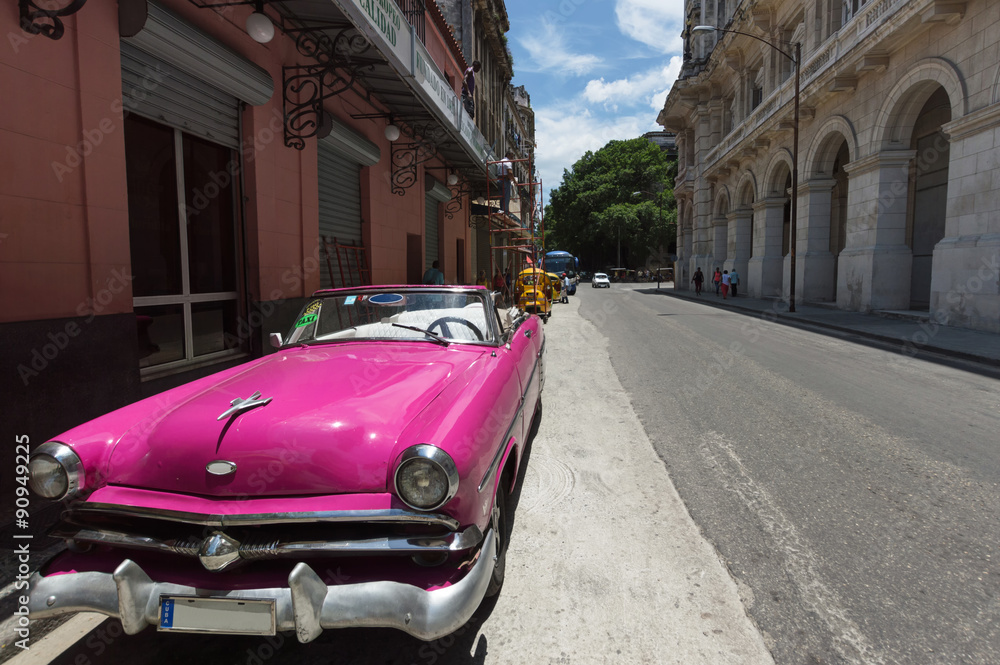 Pink car in Cuba