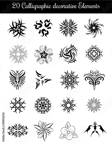 Set of calligraphic decorative elements. Set of ornate design elements in calligraphic and vintage style for your book, restaurant menu, wedding invitations etc. 