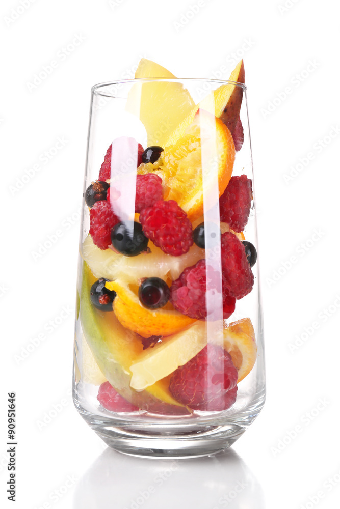 Fresh fruits salad in glass isolated on white Fresh fruits salad in glass isolated on white