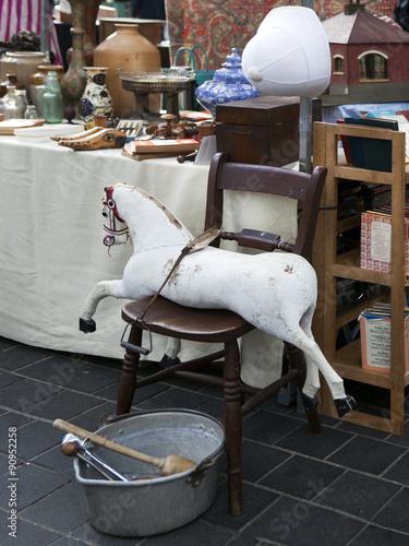  Flea market with old-fashioned goods displayed in London city,  photo