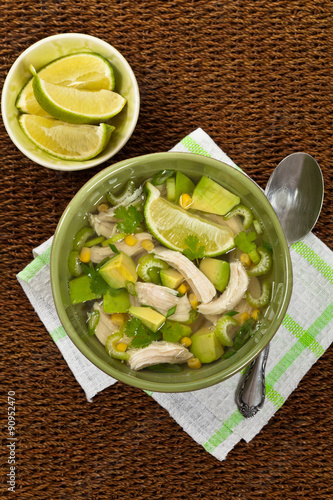 Chicken Avocado Lime Soup. Selective focus.