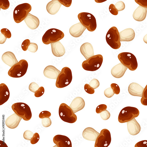 Vector seamless background with cep mushrooms (porcini) on a white background. 