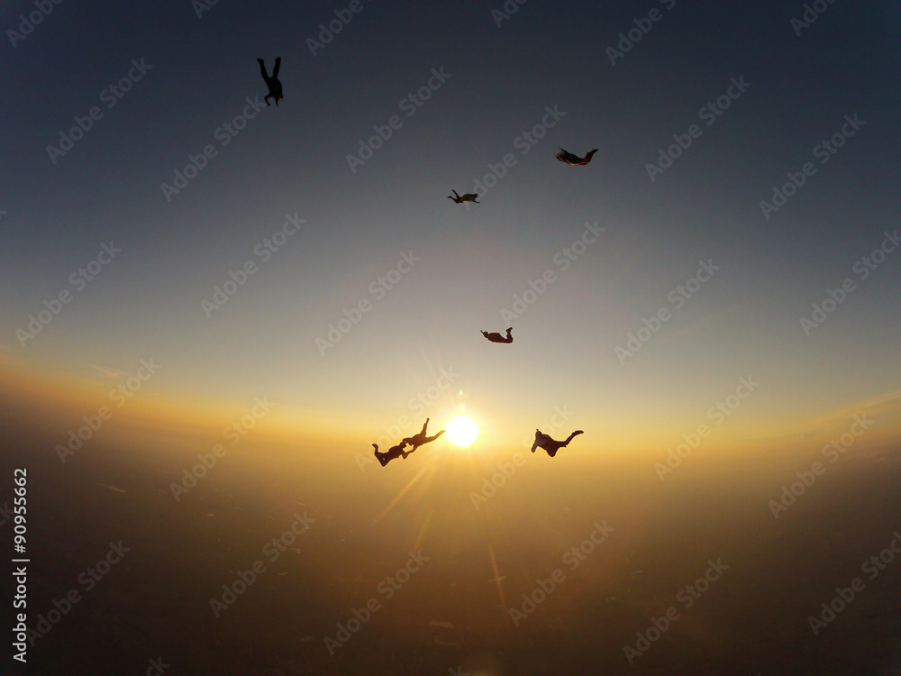 Skydiving sunset landscape