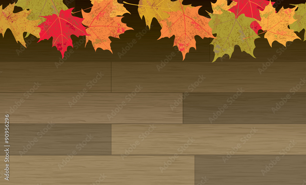 Autumn Leaves on Wood Floor Background Autumn Leaves on Wood Floor Background