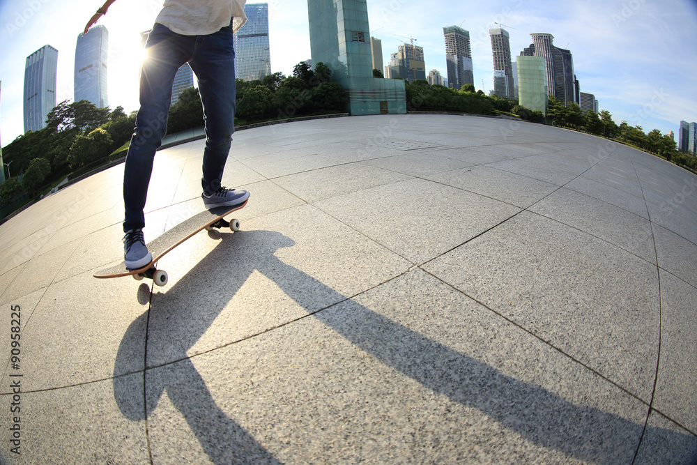 skateboarder skateboarding at sunrise city skateboarder skateboarding at sunrise city