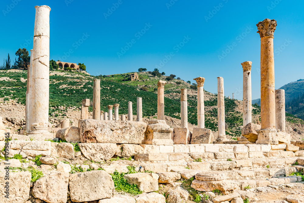 Columns of Tabaqat Fahl in northern Jordan. It is located about 130 km north of Amman and is known as Pella.