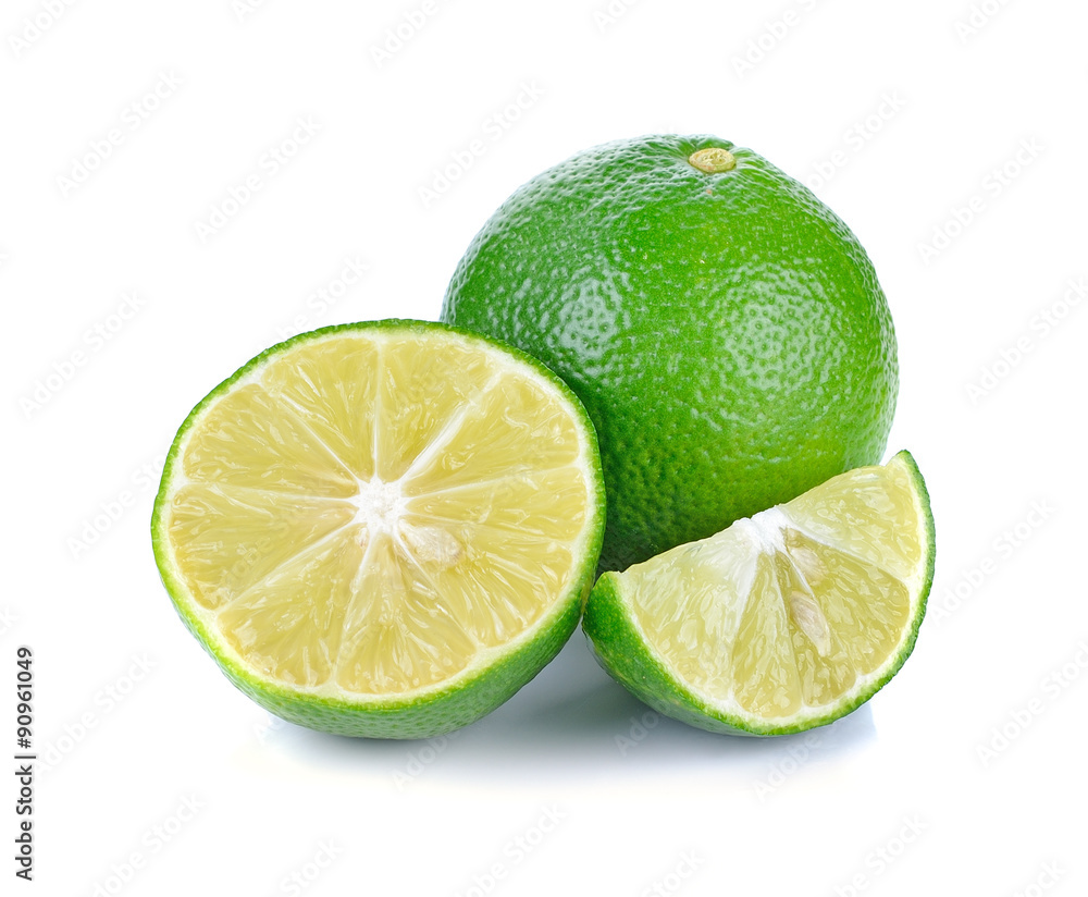 Fresh lime and slice isolated on white background