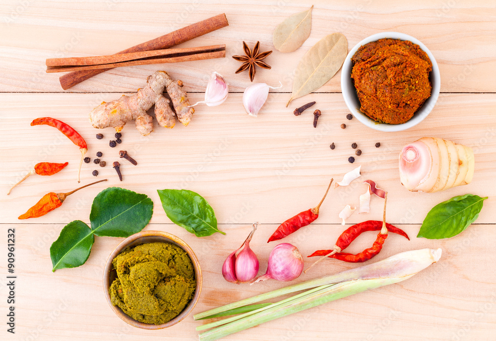 Assortment of Thai food Cooking ingredients and Paste of thai po Assortment of Thai food Cooking ingredients and Paste of thai po