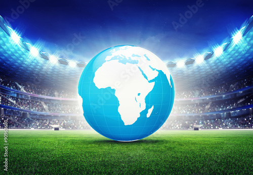 football stadium with Africa globe map