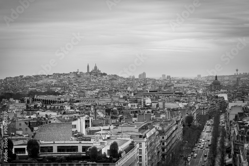 Montmartre from the top of 'Arc de triomphe' B&W