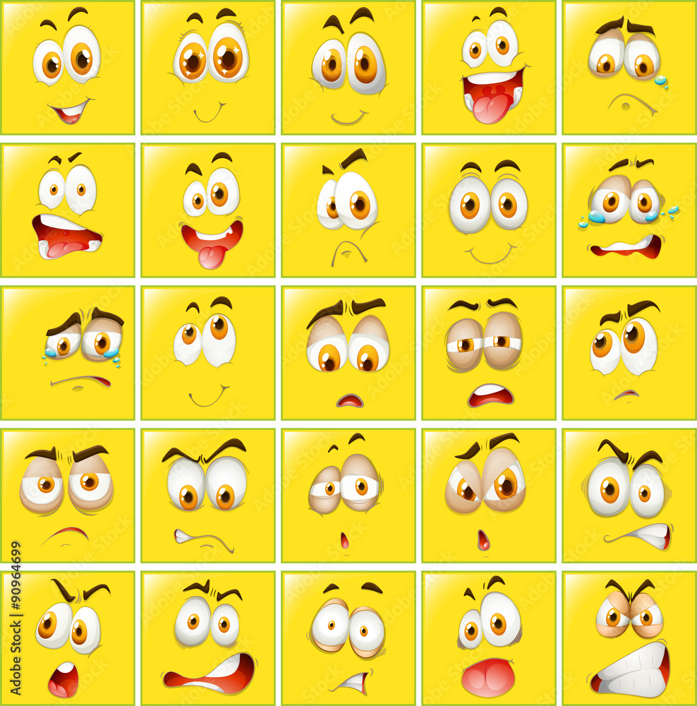 Facial expressions on yellow badges Facial expressions on yellow badges
