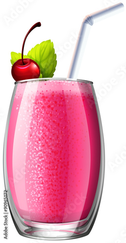 Smoothie with fresh cherry in glass