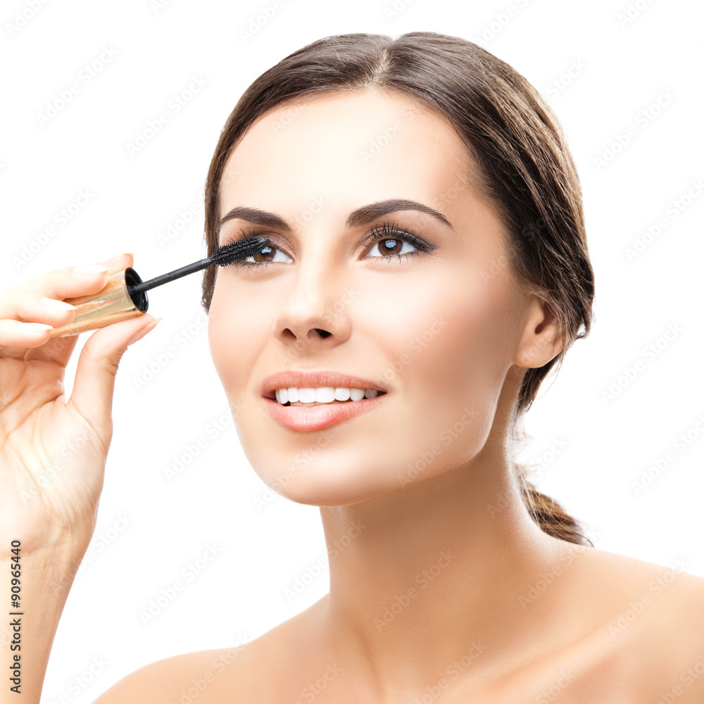 woman with cosmetics brush, isolated