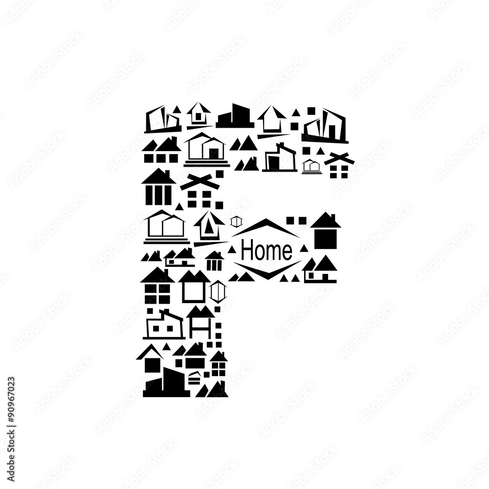 Abstract vector alphabet - F, made from the house icon - alphabe Abstract vector alphabet - F, made from the house icon - alphabe