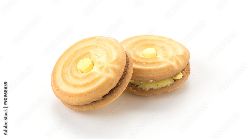 cookie biscuit with cream on white