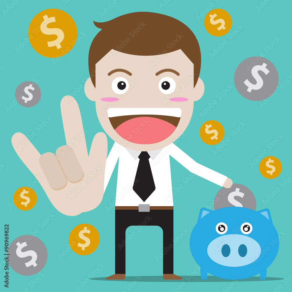 Businessman character design. Businessman love saving money. (Set of business people about economy and finance)